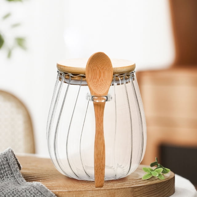 Glass Tea Bottle Storage Jar with Spoon, Airtight Glass Container for Kitchen Pantry, Premium Tea Leaf Canister with Seal Lid for Spices Herbs Coffee