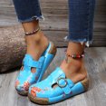 thumbnail image 4 of Chaussons pour Femmes Grande Taille Fleur Ajourée à Enfiler Bout Fermé Plateforme Compensée Style Ethnique Rétro Boho Vintage Imprimé Patchwork Tresses Imitation Sabots Chaussures Bleues, 4 of 5