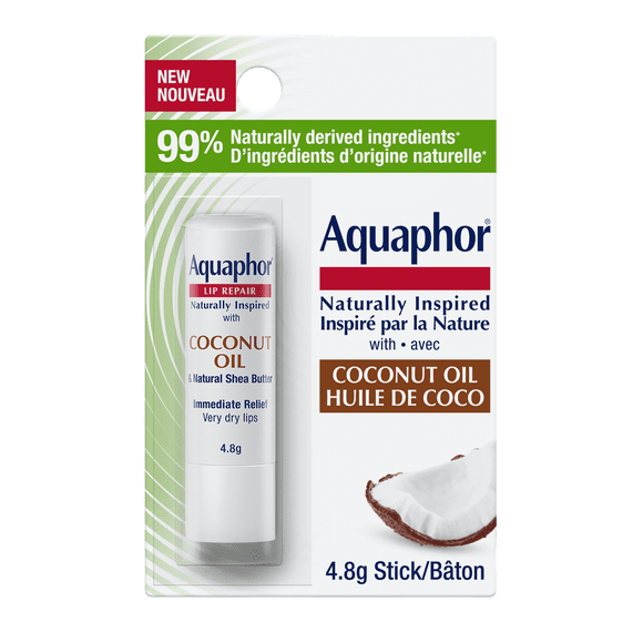 Aquaphor Naturally Inspired Lip Repair Moisturizing Lip Balm Stick with Coconut Oil, 4.8 g