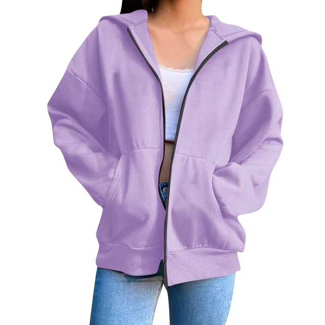 MeetoTime Sweat à Capuche Zippé Doublé Polaire pour Femmes Veste Décontractée à Manches Longues avec Poches