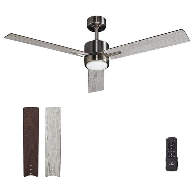 Vagizm Ceiling Fan 52'' with Light: Modern Remote Control Fans Downrod Mounted - Quiet Reversible DC Motor for Patio Dining Room Outdoor Indoor (Brushed Nickel+Gray).