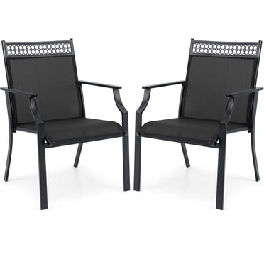 Costway Ensemble de 2 Chaises de Patio avec Tissu Respirant Toutes Saisons Dossier Haut Noir