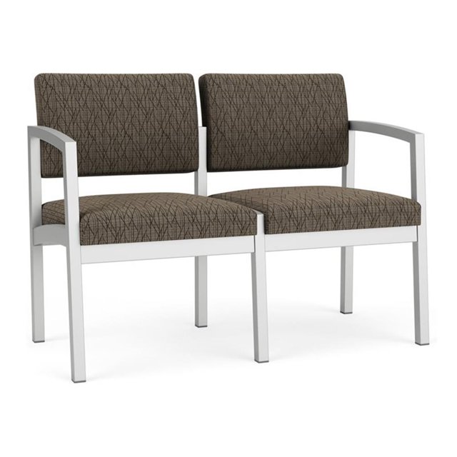 Lenox Steel Reception Waiting Room Healthcare Loveseat / Silver Steel / Brown