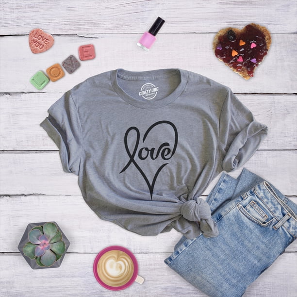 Womens Love Cursive Heart Design Cute Graphic Novelty Valentines