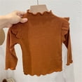 thumbnail image 2 of Posijego Chandail à Col Roulé Simulé pour Filles Manches Longues à Volants Tricoté Basique pour Petites Filles, 2 of 3