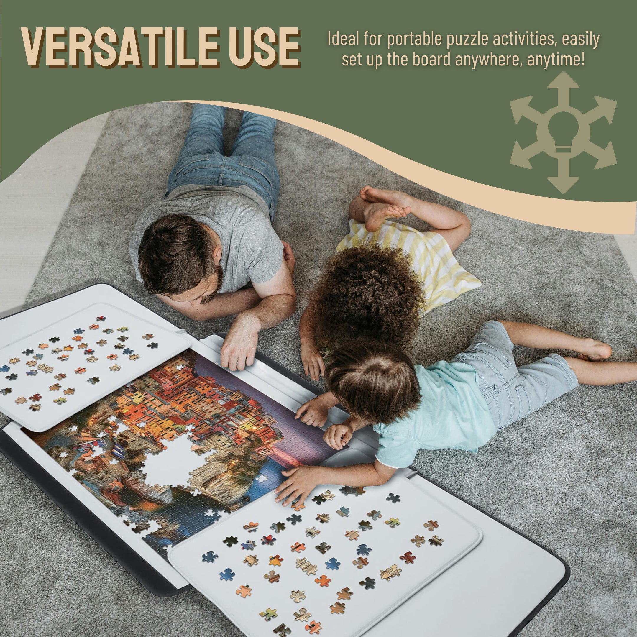 Boîte de Rangement Portable pour Puzzle Tradeopia Noire jusqu'à 1500 Pièces, avec Plateaux de Tri et Plateau Détachable