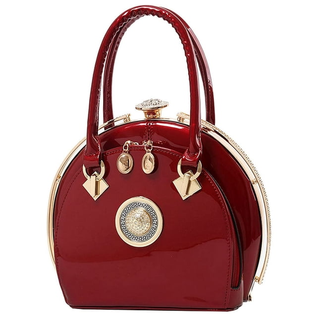 Purse Handbag for Women Patent Leather Satchel Top Handle Bag Red