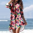 thumbnail image 1 of Ruimatai Hauts pour Femmes Grande Taille Chic Robe de Plage pour Femmes Grande Taille Été Décontractée Col Rabattu Manches Longues Blouse Imprimée Boutons avec Poche Robes Chemise, 1 of 7