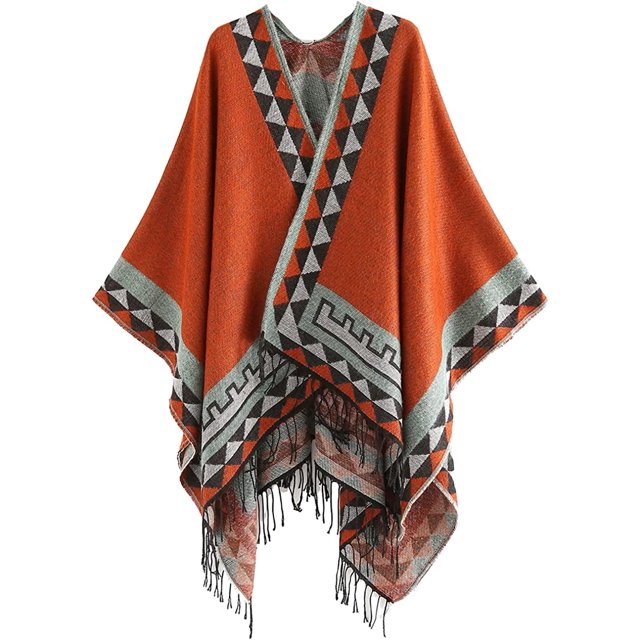 LinYooLi Poncho Ouvert à Franges pour Femmes, Cardigan, Cape, Couverture pour Fête, Voyage, Bureau
