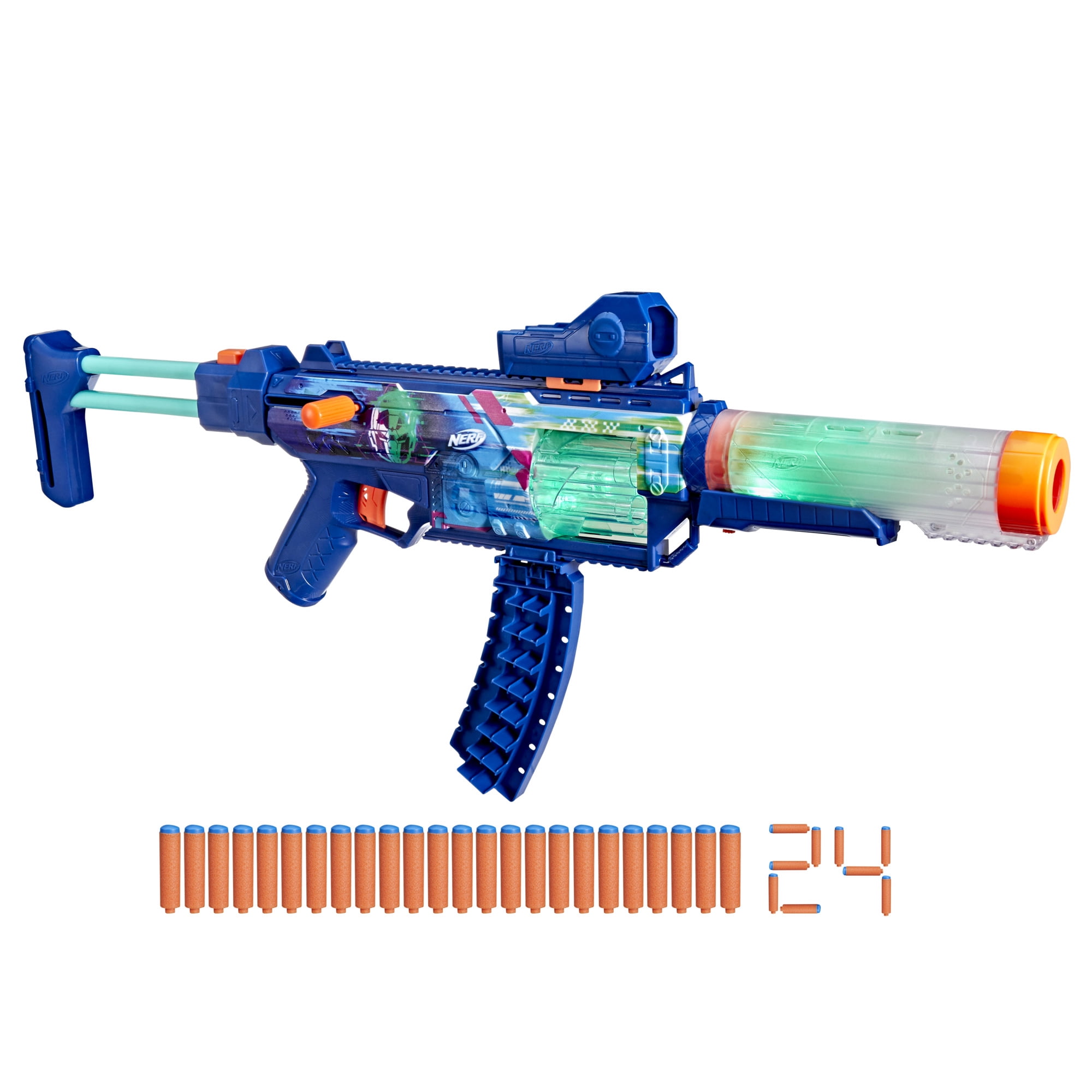 Pistolet Jouet Électrique HAUTIK Blaster Sniper – 100+ Styles DIY, Viseur Inclus, 100 Fléchettes – Rechargeable, Portée 21 Mètres – Cadeau Anniversaire Enfant 6-12 Ans (Bleu Marine)
