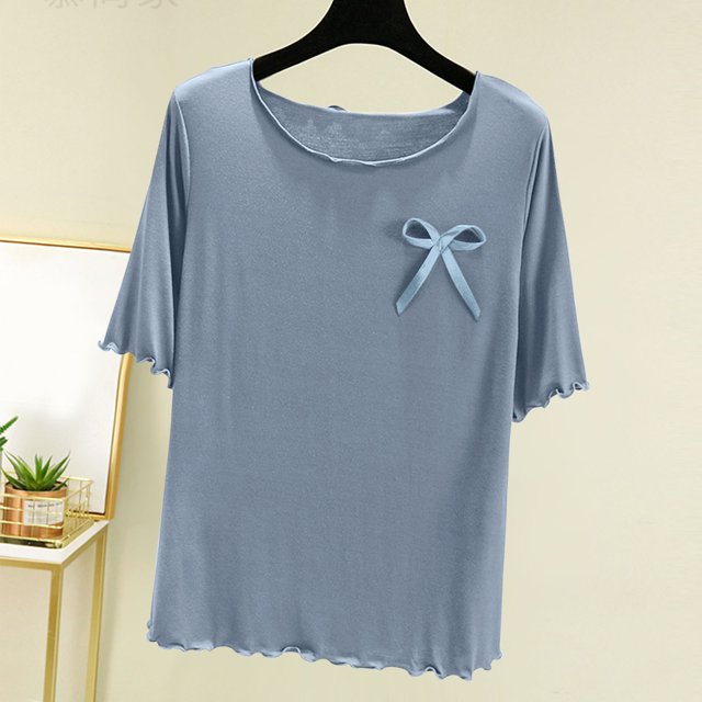 Liquidation & Promo, Chemise à Col Rond pour Femmes, Couleur Unie, Couche Intérieure Fine, Haut de Pyjama Décontracté, Manches Courtes, Base à Domicile, Vêtements de Nuit Confortables et Élégants, Sopatenor