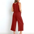 thumbnail image 3 of RKSTN Two Piece Set for Woman Round Neck Solid Color Sleeveless Blouse and Loose Pockets Pants Summer Outfits, 3 of 7