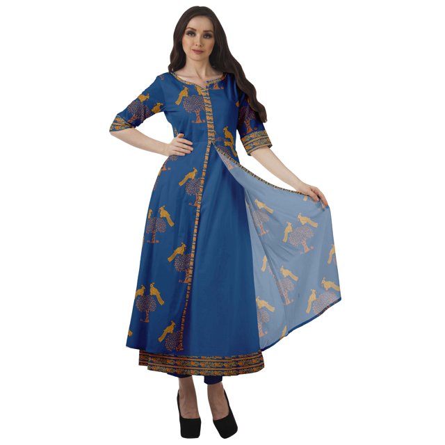 Moomaya Womens A Line Kurti With Pant Front Slit Printed Evening Indian Kurta-3XL