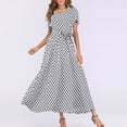thumbnail image 2 of Robe d'Été Blanche pour Femmes 2022 Mode Femmes Col Rond Manches Courtes Plage Pois Bandage Longue Robe Maxi, 2 of 7
