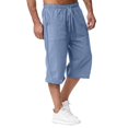thumbnail image 1 of Men's Long Linen Shorts Below Knee Pocketed 3/4 Summer Drawstring Capri Pant, 1 of 3