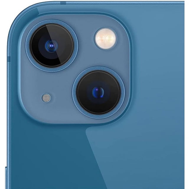 Apple iPhone 13 Téléphone Intelligent Déverrouillé - Boîte Ouverte Présentant un Gros Plan du Système Avancé à Double Caméra. les Caméras 12MP Wide True Depth et 12MP Ultra Wide Prennent en Charge le mode Nuit et l'Enregistrement HDR 4K Dolby Vision. le Téléphone Présente une Finition Bleu Épuré, un Écran Céramique pour la Durabilité, et un Écran Super Retina XDR de 6,1 Pouces pour des Visuels Vibrants.