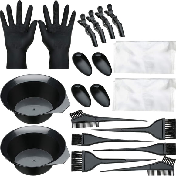 Amdohai 20pcs Hair Dye Kit Hair Coloring Set Salon Tools Hair Color Mixing Tint Brush Comb Bowl Hair Clips Ear Covers Gloves for Home & Salon