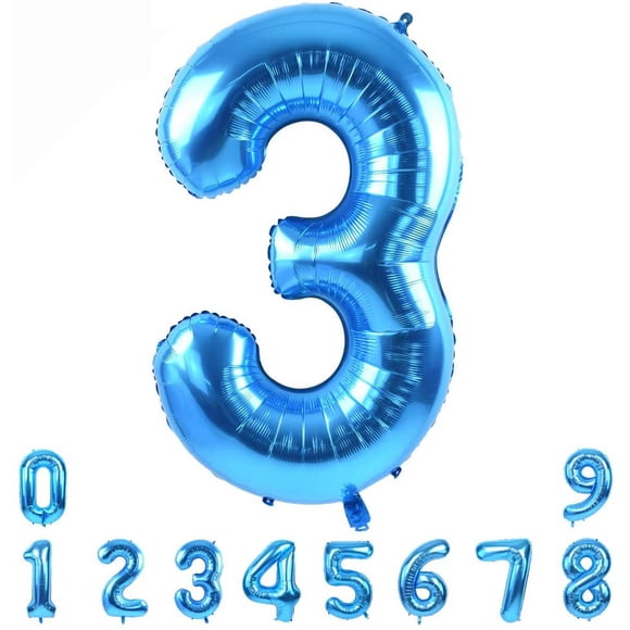 40 Inch Blue Large Numbers Balloon 0-9(Zero-Nine) Birthday Party Decorations,Foil Mylar Big Number Balloon Digital 3 for Birthday Party,Wedding, Bridal Shower Engagement Photo Shoot, Anniversary