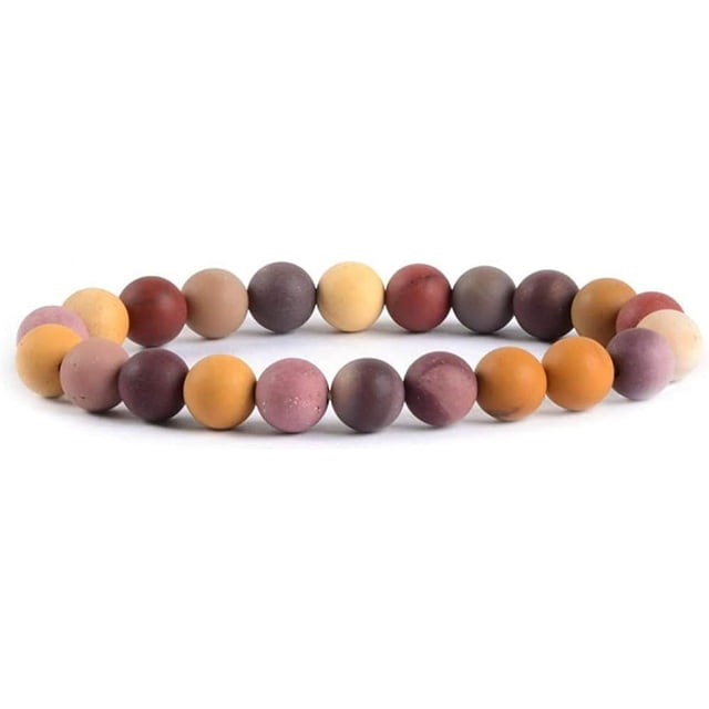 Bracelet Extensible Unisexe en Perles Rondes 8 mm en Jaspe Mookaite Givré Naturel 7 Pouces