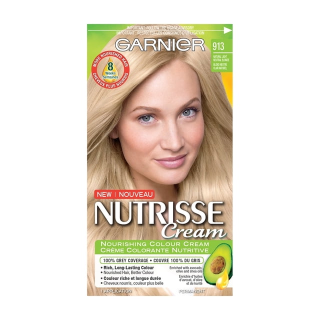 Garnier Nutrisse Teinture Capillaire Permanente Ultra Crème Teinte 913 Blond Clair Neutre Naturel, Crème de Couleur Nourrissante Enrichie d'Huiles d'Avocat, d'Olive, d'Argan, de Noix de Coco et de Karité pour une Couverture 100 % des Cheveux Gris et une Couleur Vive Longue Durée, Convient à Tous les types de Cheveux et à Toutes les textures.
