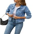 thumbnail image 1 of Veste en Jean pour Femmes, Basique, Boutonnée, Extensible, Ajustée, à Manches Longues, 1 of 7