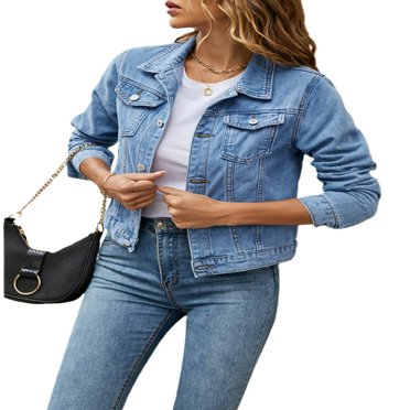 Veste en Jean pour Femmes, Basique, Boutonnée, Extensible, Ajustée, à Manches Longues