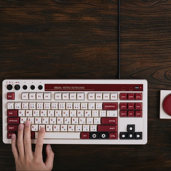 8BitDo Fami Edition Retro Mechanical Gaming Keyboard, 87-Key, Hot-Swappable, Wireless/2.4G/USB-C, Red Switches, Windows & Android Compatible