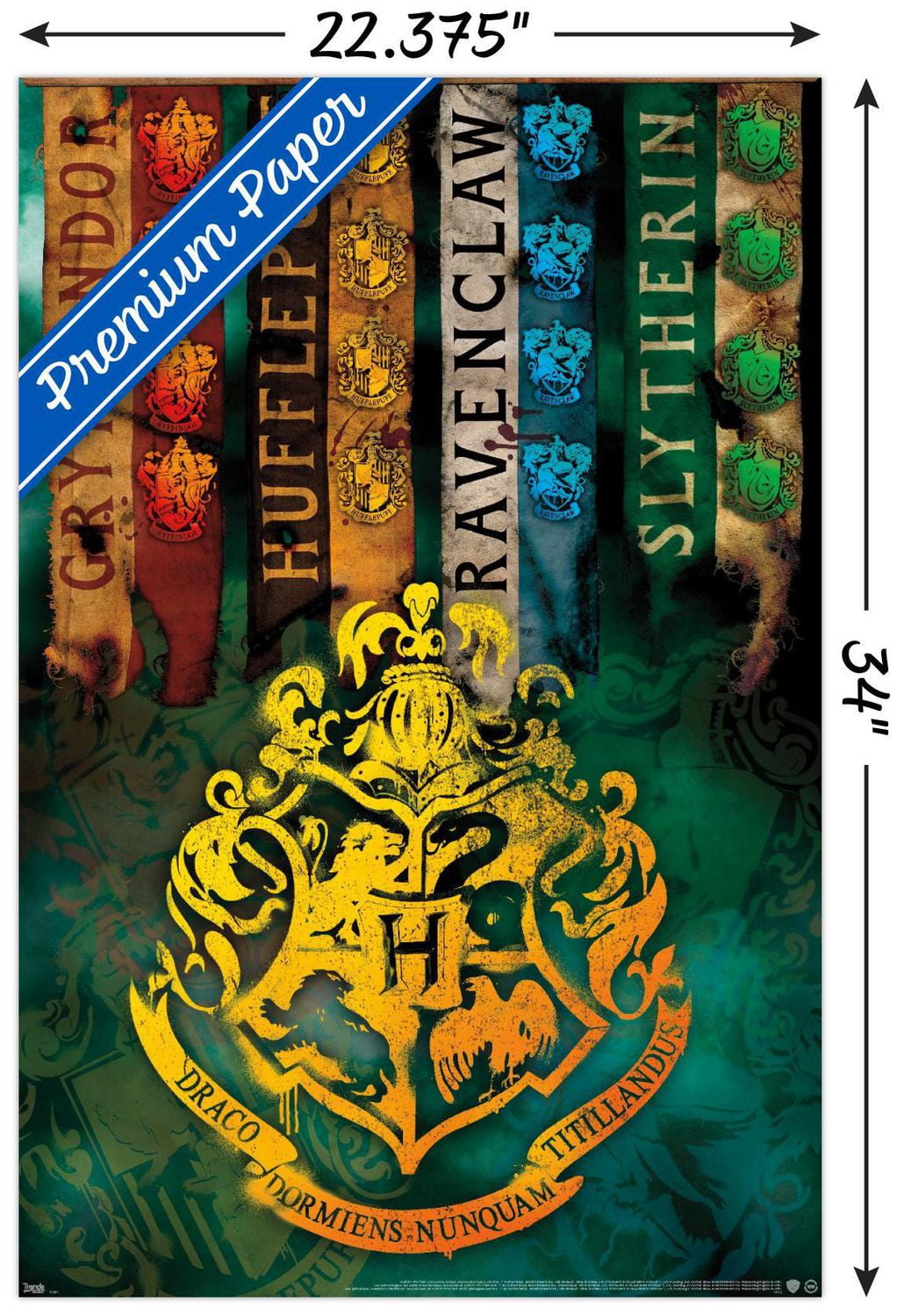 The Wizarding World: Harry Potter - House Crests Wall Poster, 14.725" x 22.375"