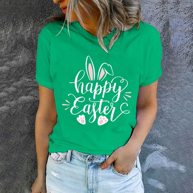 EGNMCR T-shirt de Pâques Femmes Chemises Imprimé de Pâques T-shirt à Col Rond pour Femmes Mode et Confortable Haut de Chemise pour Femmes Haut à Manches Courtes à Col Rond/chemise T-Shirts pour Femmes