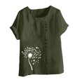 thumbnail image 4 of Jusqu'à 50 % de Rabais Horkkom Chemises à Manches Courtes pour Femmes Été Grande Taille Chemises en Lin Décontractées Col Rond Imprimé Floral Hauts Amples, 4 of 4