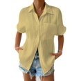 thumbnail image 1 of Chemise Décontractée à Col Rond en Dentelle pour Femmes, Été 2025 Couleur Unie Col à Revers Poche Épissée Manches Courtes Chemise Boutonnée, 1 of 8