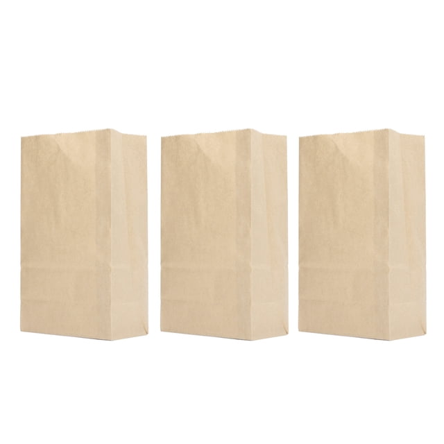 Kraft Paper Bag, Food Paper Bag Environmental Friendly Disposable 100 Pcs Tear for French Fries. The image displays three standing kraft paper bags made from chlorine-free recycled material. These grease-resistant bags are microwave and freezer safe, ideal for sandwiches, pastries, and other food storage needs.