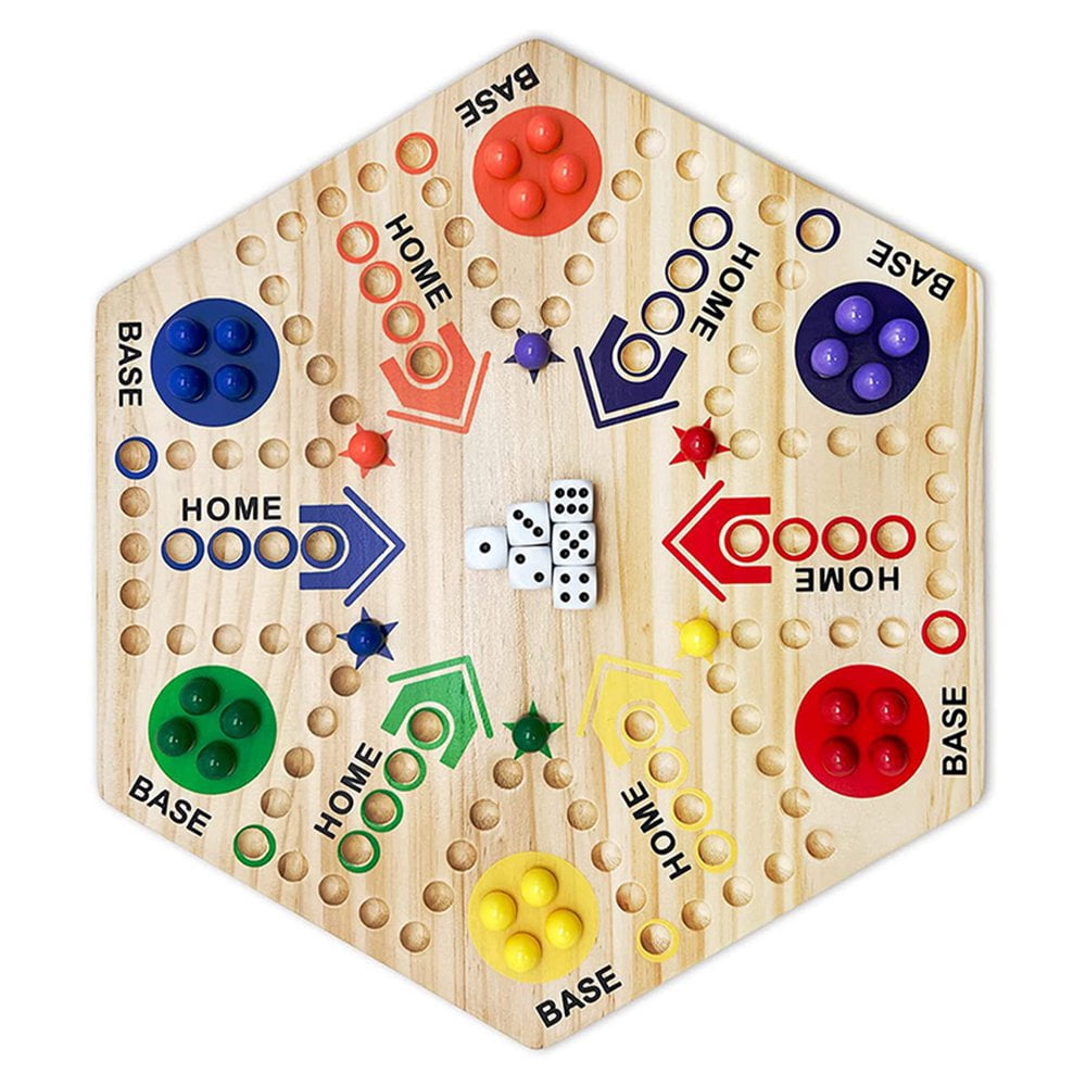 DEBGFS Marbles Board Game with 6 Dice and 30 Marble Balls Parent-children Interactive Board Game Set Double-sided Board Game Wooden Fast Track Board Games for Kids Adults