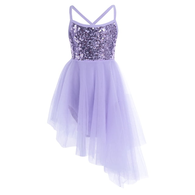 Manyakai Robe de Danse Ballet pour Filles, Dos Croisé à Sequins, Tutu en Tulle, Justaucorps, Danse Lyrique, Violet m