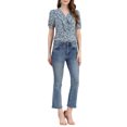 thumbnail image 2 of INSPIRE CHIC Women's Floral Print Rufle Button Up Puff Short Sleeves Blouse Top S Blue, 2 of 7