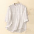 thumbnail image 2 of Cinvoph T-Shirts Décontractés à Manches 3/4 pour Femmes Col Rond Boutons Hauts Décontractés Affaires Travail Basiques Blouses Haut, 2 of 8