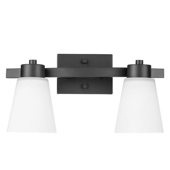 Prominence Home Fairendale 2 Light Matte Black Bathroom Vanity Light with Frosted Glass