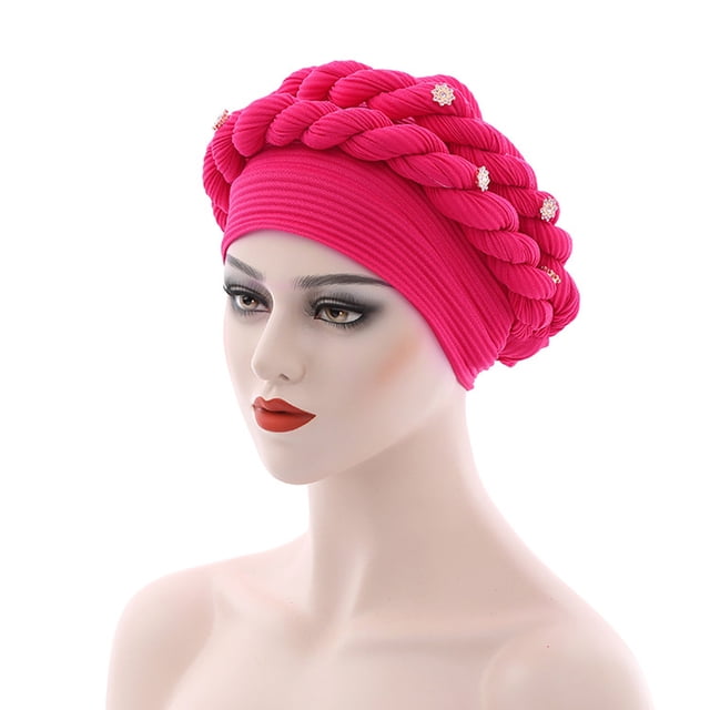 Fashion Women Beading Braid Hat Muslim Ruffle Cancer Wrap Cap Sleep Caps Satin Lined Hair Bonnets