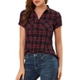 thumbnail image 1 of INSPIRE CHIC Chemise à Carreaux pour Femme en Coton Style Boyfriend à Boutons devant à Manches Courtes, 1 of 6