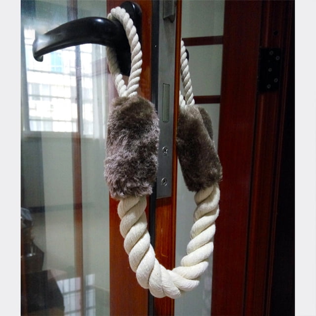 pitrice 2 Pieces Cotton Door Pull Replacement Tear-resistant Flexible Pet Rope Teething Baby Safety Rope Handle Accessories Black