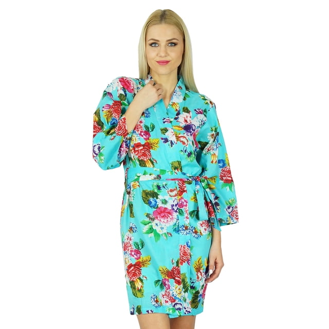 Bimba Peignoir Court Uni pour Femmes avec Ceinture, Modal Doux en Coton, Enveloppant, Rond, Uni
