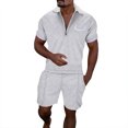 thumbnail image 1 of FhsagQ Men's Shirts Men Shirts Cotton Male Casual Striped Gradient Ramp Print Two Piece Suit Zipper Short Sleeve Top Blouse Suit Drawstring Pocket Short Set Shirts for Men Cotton Long White L, 1 of 4