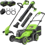 Greenworks 48V 17" Cordless Lawn Mower Combo w/ Blower & String Trimmer