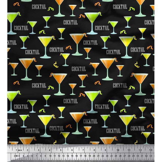 Soimoi Silk Fabric Cocktail Summer Designs Print Fabric by The Yard 42 Inch Wide