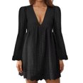 thumbnail image 1 of MAWCLOS Ladies Loose Hollow Out Mini Dresses Party Flared Sleeves Short Dress Black XL, 1 of 2