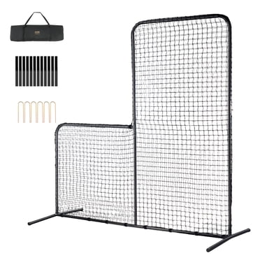 VEVOR Écran de Baseball en L pour Cage de Frappe, Écran de Sécurité de Softball de Baseball 7 X 7 Pi, Protecteur Corporel Portable Écran de Frappe avec Sac de Transport et Piquets de Sol, Filet de Lancer Robuste pour Protection des Lanceurs