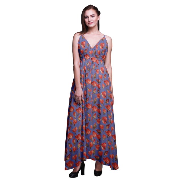 Bimba Robe Longue de Villégiature à Imprimé Floral pour Femmes, à Cordon, Bretelles Spaghetti, Tenue de Plage - Xxx-Grand