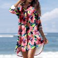 thumbnail image 1 of Ruimatai Paréo de Maillot pour Femmes Liquidation Robe de Plage pour Femmes Grande Taille Été Décontractée Col Rabattu Manches Longues Blouse Imprimée Boutons avec Poche Robes Chemise, 1 of 7