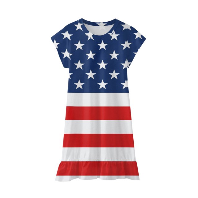 Birdeem Robe Mignonne à Manches Courtes Imprimé Étoile pour Filles Bébés Enfants Jour de l'Indépendance