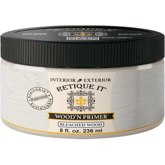 Retique It Wood'n Primer - Paint it then stain it - Stainable Wood Fiber Paint (Bleached Wood, Small)